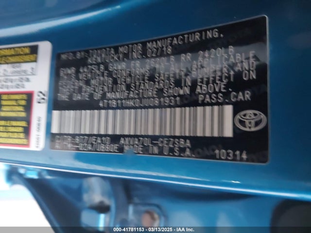 4T1B11HK0JU081931 Toyota a25a-fks