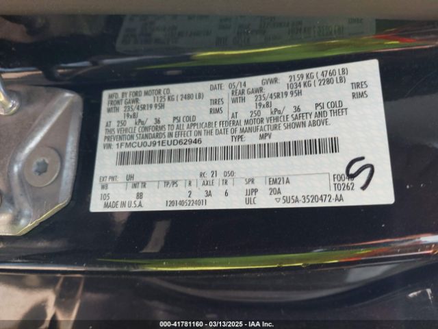 1FMCU0J91EUD62946 Ford Escape Titanium