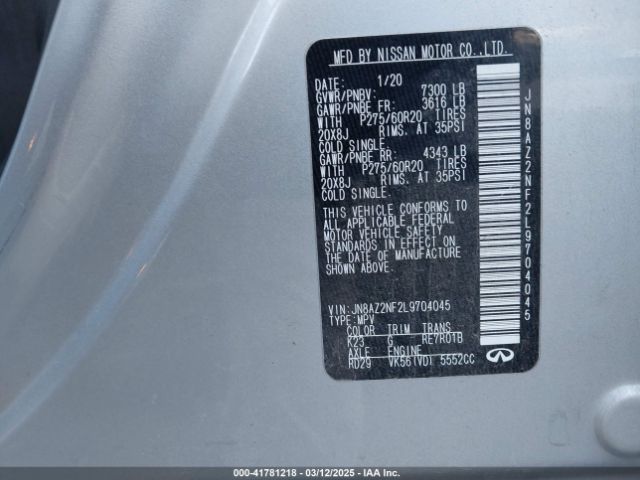 JN8AZ2NF2L9704045 Infiniti QX80 LUXE
