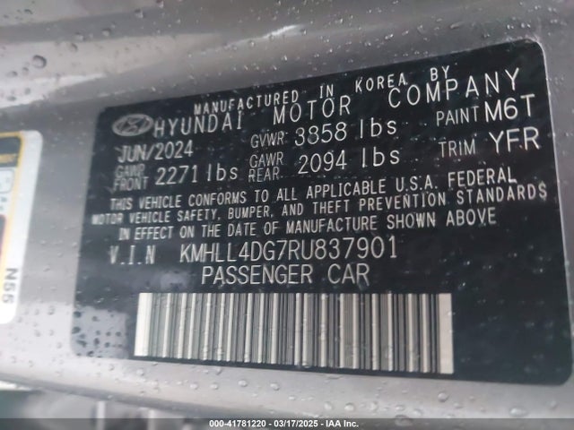 KMHLL4DG7RU837901 Hyundai ELANTRA SE