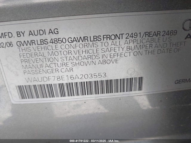 2006 AUDI A4 WAUDF78E16A203553 Photo 8