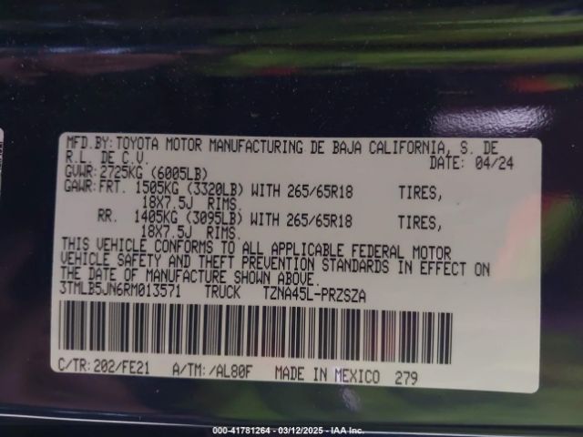 3TMLB5JN6RM013571 Toyota Tacoma Trd Sport 4wd