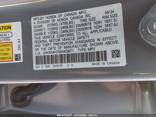Honda Cr-v Ex-l Awd 2025 2HKRS4H79SH429671 Image 9