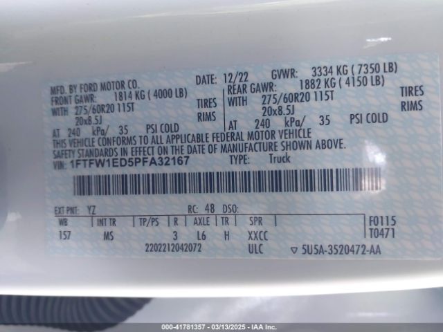 1FTFW1ED5PFA32167 Ford F-150 Xlt