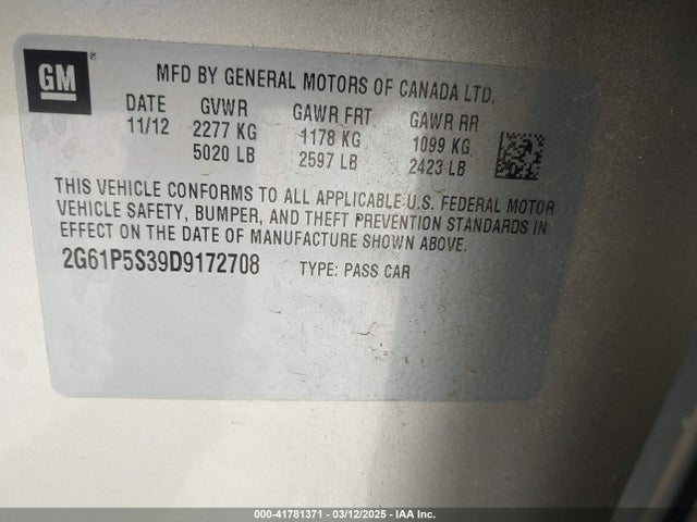 2013 CADILLAC XTS 2G61P5S39D9172708 Photo 8