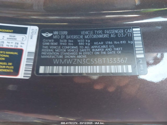 2011 MINI COOPER WMWZN3C55BT133367 Photo 8