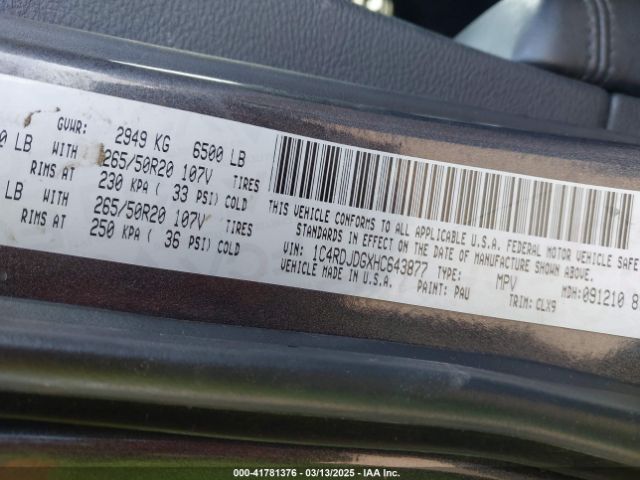 1C4RDJDGXHC643877 Dodge Durango Gt Awd