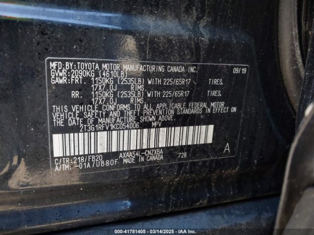 2T3G1RFV1KC054006 Toyota RAV4 LE