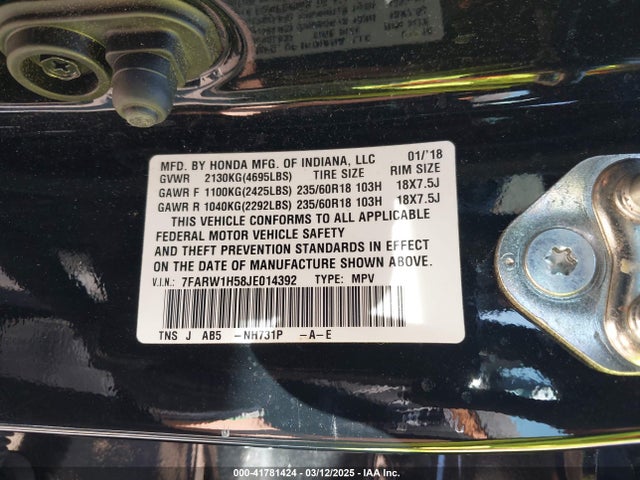 7FARW1H58JE014392 Honda CR-V EX