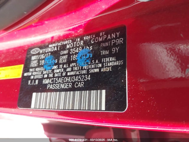 KMHCT5AE0HU345234 Hyundai ACCENT SE