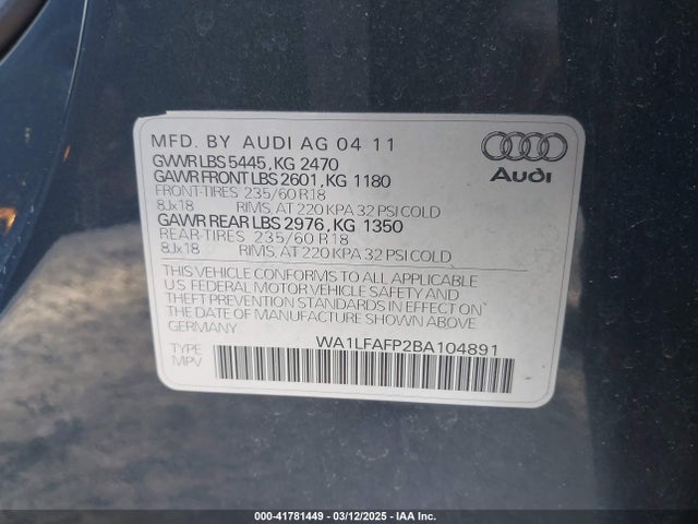 2011 AUDI Q5 WA1LFAFP2BA104891 Photo 8