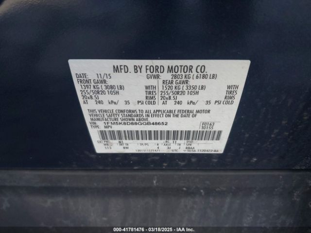 1FM5K8D88GGB48652 Ford EXPLORER XLT