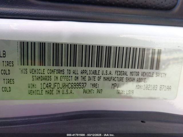 1C4RJFDJ0HC699537 Jeep Grand Cherokee Srt 4x4