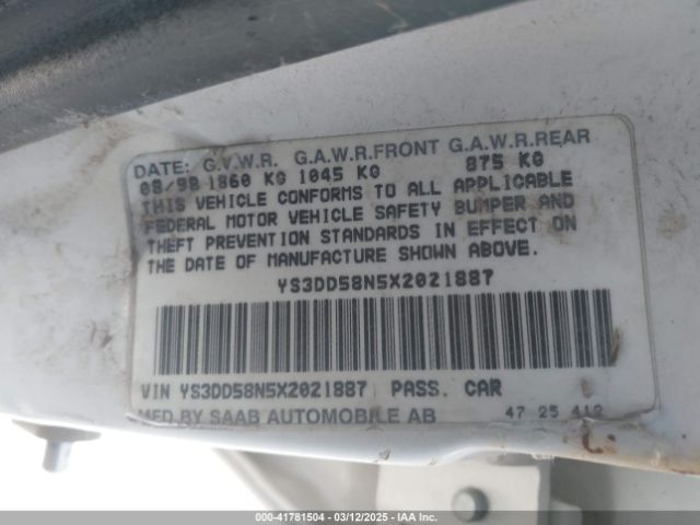 1999 SAAB 9-3 YS3DD58N5X2021887 Photo 8