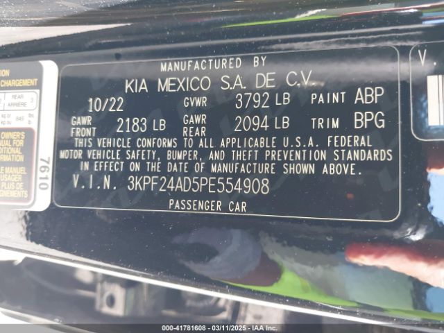 3KPF24AD5PE554908 KIA Forte Lxs