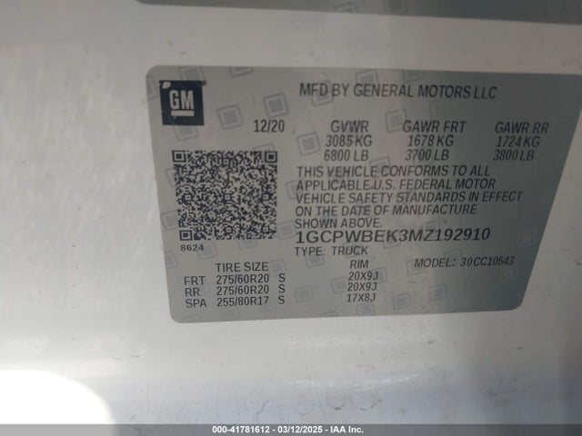 1GCPWBEK3MZ192910 Chevrolet l3b