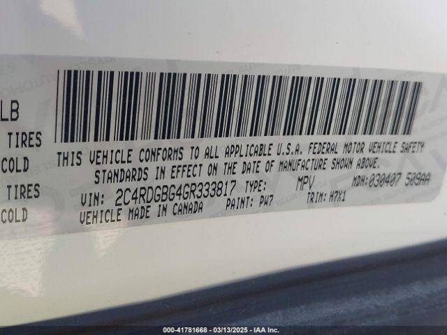 2C4RDGBG4GR333817 Dodge Grand Caravan Se