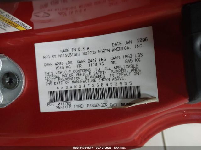 2006 MITSUBISHI ECLIPSE 4A3AK34T26E053635 Photo 8