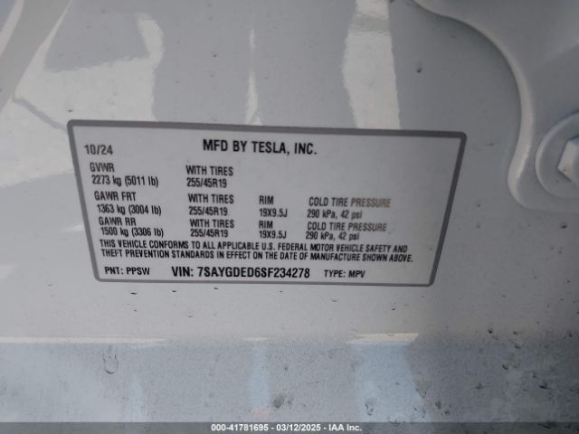 7SAYGDED6SF234278 Tesla Model Y Long Range Dual Motor All-wheel Drive