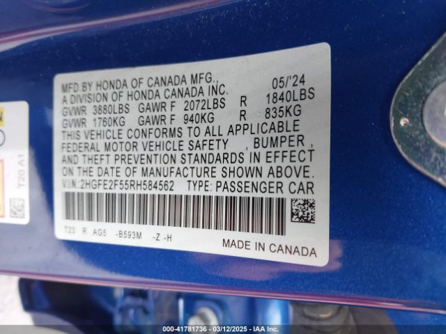 2HGFE2F55RH584562 Honda Civic Sport