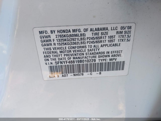Продаж на аукціоні авто 2009 Honda Pilot Touring, vin: 5FNYF48819B010229, номер лоту: 41781811