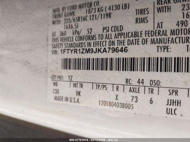 1FTYR1ZM9JKA79646 Ford Transit-250