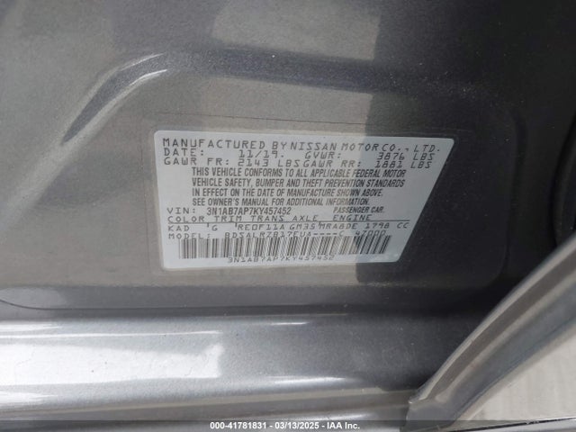 3N1AB7AP7KY457452 Nissan SENTRA SR