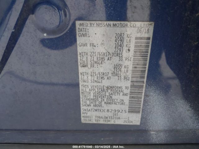 5N1AT2MTXJC829925 Nissan ROGUE SV