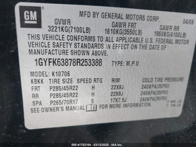 2008 CADILLAC ESCALADE 1GYFK63878R253388 Photo 8