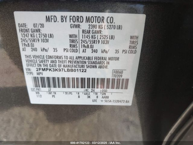 2FMPK3K97LBB01122 Ford Edge Titanium