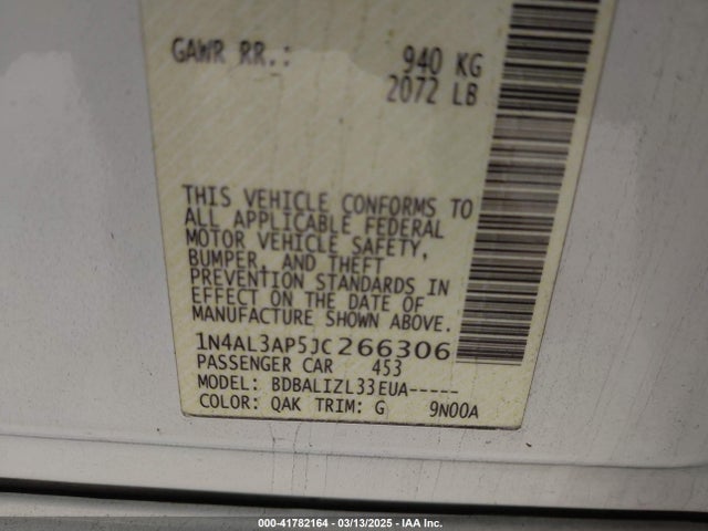 1N4AL3AP5JC266306 Nissan Altima 2.5 Sv