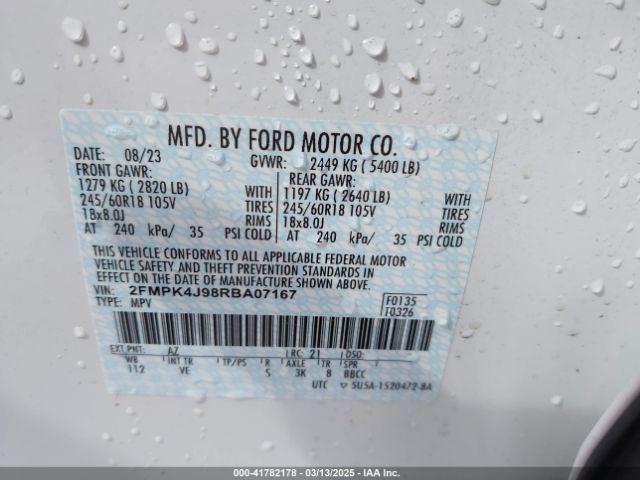 2FMPK4J98RBA07167 Ford EDGE SEL