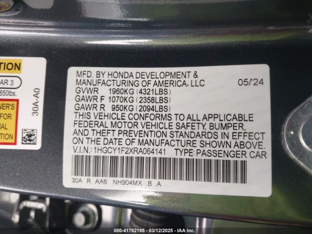 1HGCY1F2XRA064141 Honda ACCORD LX