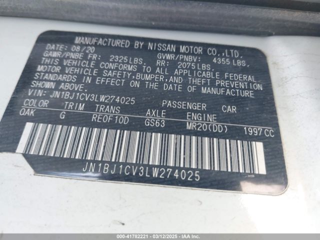 JN1BJ1CV3LW274025 Nissan Rogue Sport S Fwd Xtronic Cvt