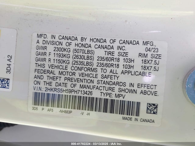 2HKRS5H59PH713426 Honda Cr-v Hybrid Sport