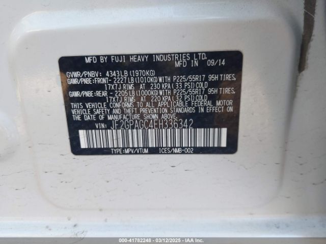 JF2GPAGC4EH336342 Subaru Xv Crosstrek 2.0i Limited