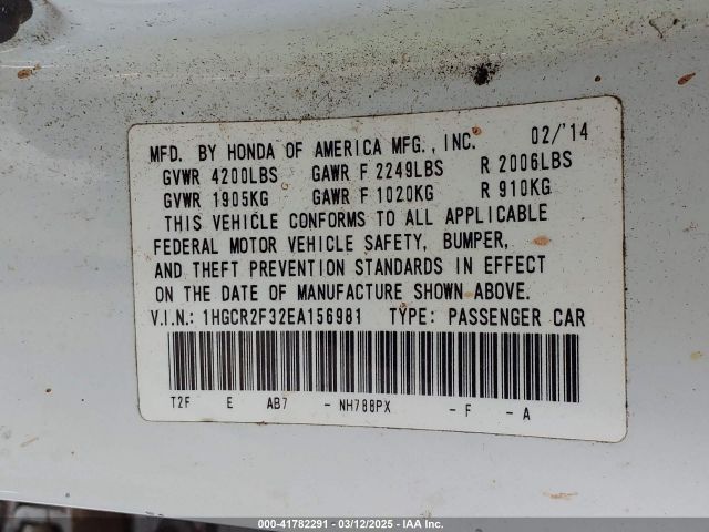 1HGCR2F32EA156981 Honda ACCORD LX