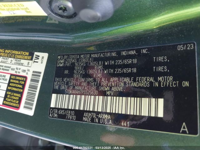 5TDKARAH7PS525630 Toyota Highlander Hybrid Xle