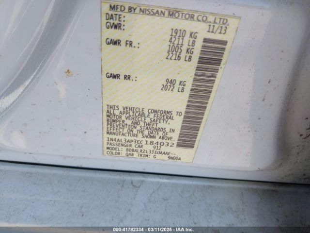 1N4AL3AP3EC184032 Nissan Altima 2.5 S