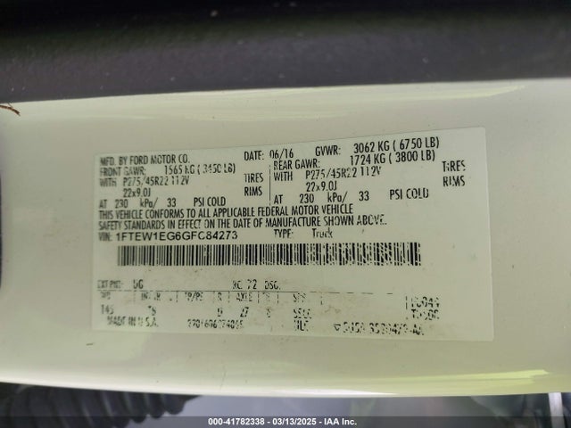 Ford F-150 Limited 2016 1FTEW1EG6GFC84273 Image 9