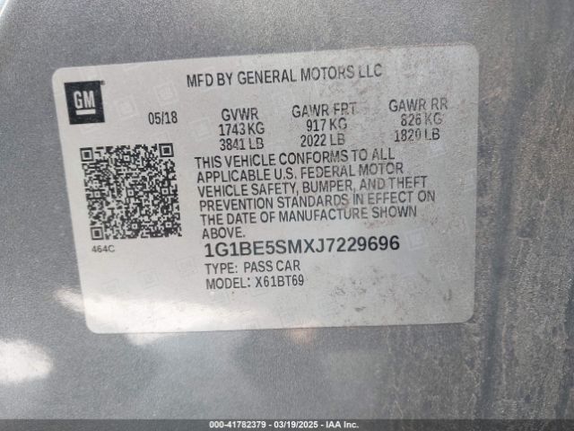 1G1BE5SMXJ7229696 Chevrolet Cruze Lt Auto