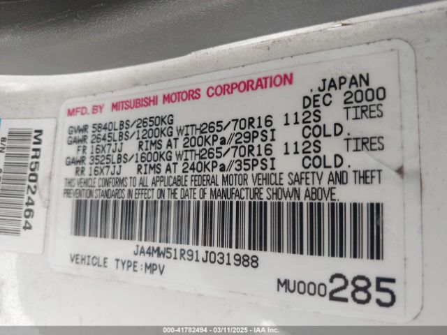 2001 MITSUBISHI MONTERO JA4MW51R91J031988 Photo 8