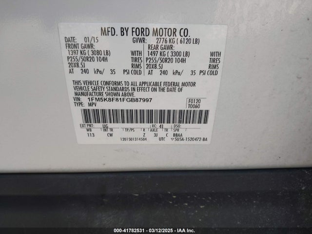 1FM5K8F81FGB87997 Ford Explorer Limited