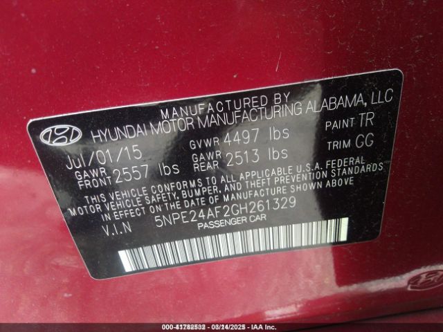 5NPE24AF2GH261329 Hyundai SONATA SE