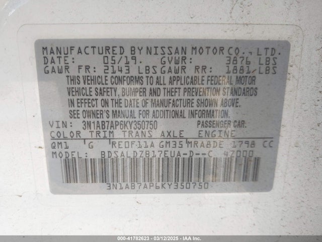 3N1AB7AP6KY350750 Nissan SENTRA SV
