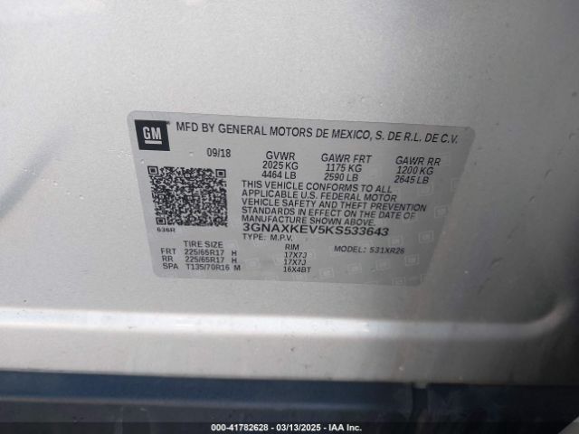 2019 CHEVROLET EQUINOX 3GNAXKEV5KS533643 Photo 8