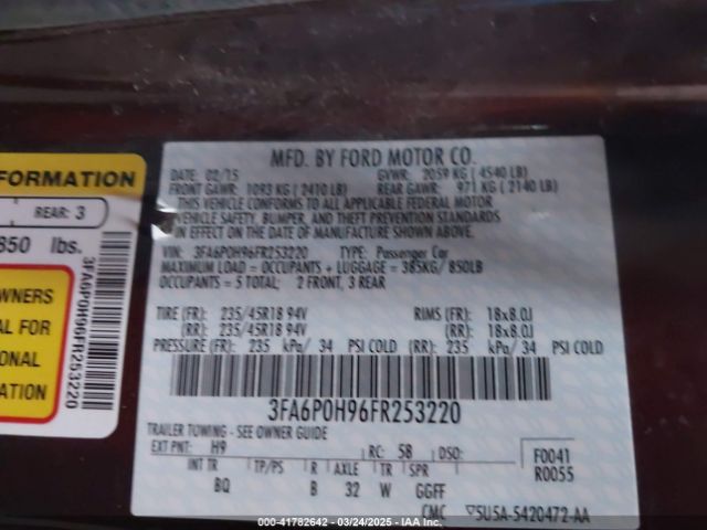3FA6P0H96FR253220 Ford FUSION SE