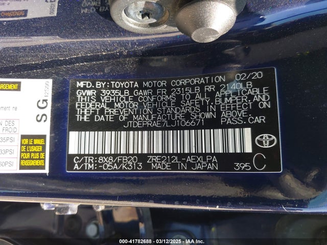 JTDEPRAE7LJ106671 Toyota COROLLA LE