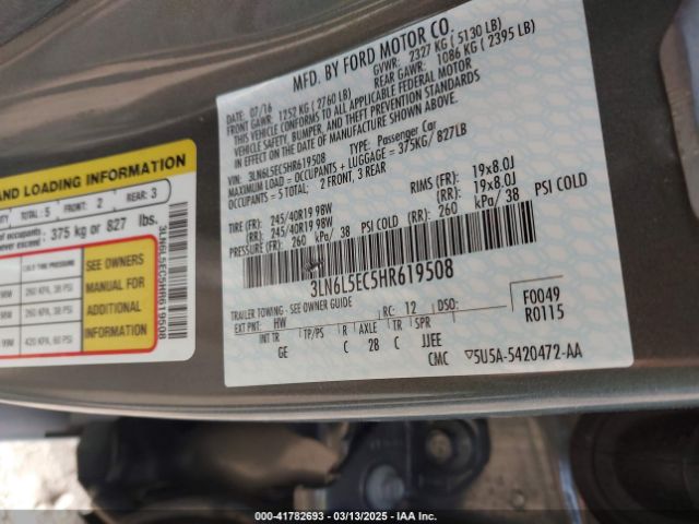 3LN6L5EC5HR619508 Lincoln Mkz Reserve