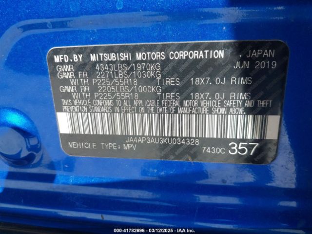 2019 MITSUBISHI OUTLANDER SPORT JA4AP3AU3KU034328 Photo 8